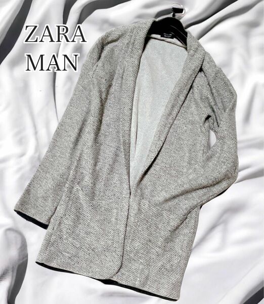 ZARA MAN ザラ ロング ニットカーディガン グレー S メンズ