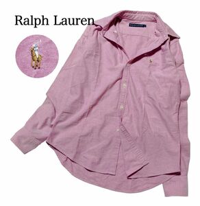 Ralph Lauren ラルフローレン オックスフォード シャツ ポニー刺繍 ピンク M 美品 長袖 ボタンダウン