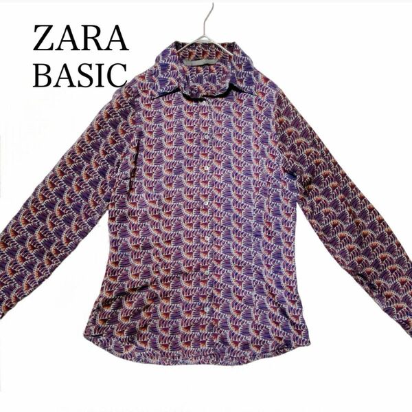 ZARA BASIC ザラ ブラウス シャツ 派手柄 総柄 S 長袖