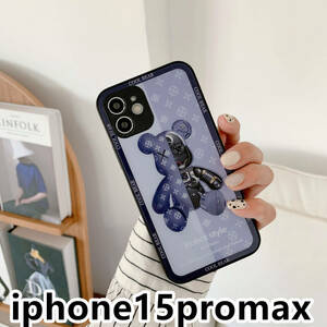 iphone15promaxケース カーバー TPU 可愛い　熊　ガラス　お洒落　軽量 ケース 耐衝撃高品質ブルー128