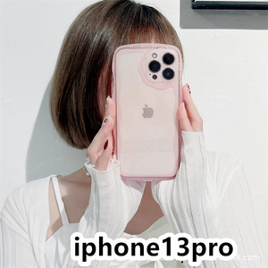 iphone13proケース カーバー TPU 可愛い　透明　波型花　お洒落　軽量 ケース 耐衝撃高品質ピンク295