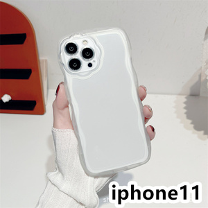 iphone11ケース カーバー TPU 可愛い　透明　波型花　お洒落　軽量 ケース 耐衝撃高品質ホワイト275