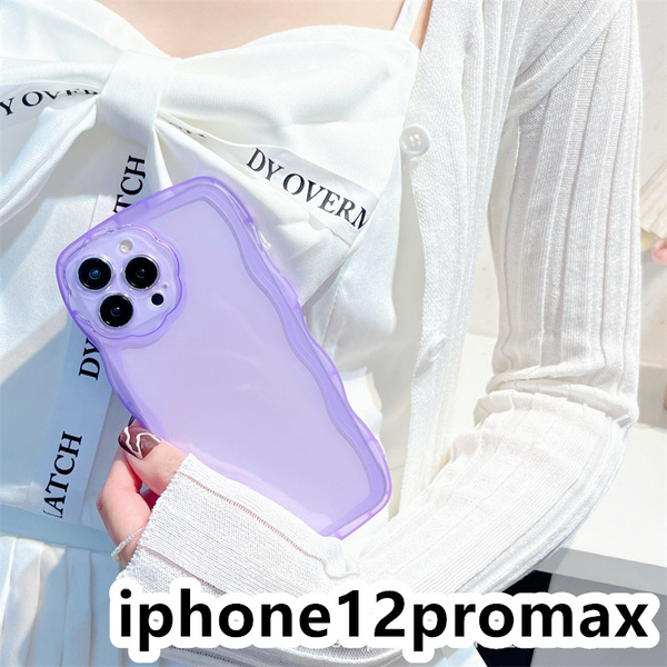 iphone12promaxケース カーバー TPU 可愛い　透明　波型花　お洒落　軽量 ケース 耐衝撃高品質紫439