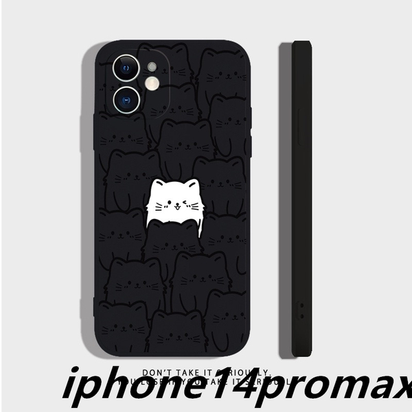 iphone14promaxケース カーバー TPU かわいい　ねご　お洒落　　軽量 耐衝撃 　 ブラック