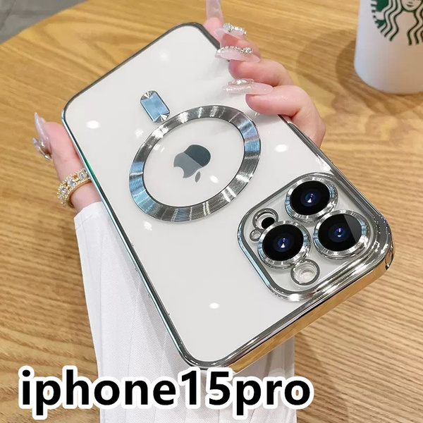iphone15proケース TPU 　ケース　無線　磁気 ワイヤレス充電 シルバー 