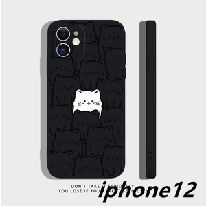 iphone12ケース カーバー TPU かわいい　ねご　お洒落　　軽量 耐衝撃 　 ブラック