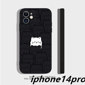 iphone14proケース カーバー TPU かわいい　ねご　お洒落　　軽量 耐衝撃 　高質 ブラック