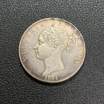 銀貨　古銭　1884年　イギリス　ヴィクトリア女王　エドワードクラウン　連合王国国章　紋章　コイン　硬貨　貿易銀_画像2
