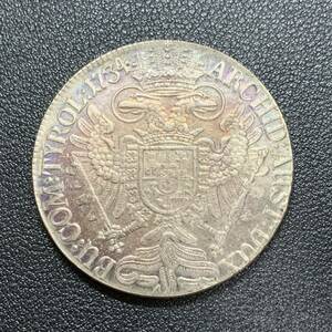 銀貨　古銭　オーストリア帝国　1734年　 カール6世　クラウン　国章　イーグル　コイン　硬貨　貿易銀