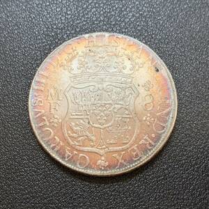 銀貨　古銭　硬貨　ボリビア　1767年　スペイン植民地　国章　地球儀　クラウン　大型　コイン　貿易銀
