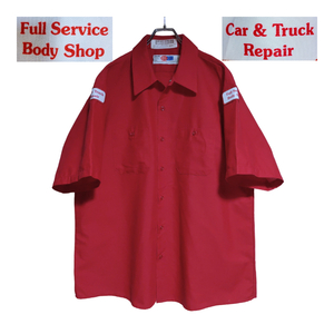 GK 半袖ワークシャツ size XL オーバーサイズ レッド ゆうパケットポスト可 胸 ワッペン Car&Truck Repair 古着 洗濯 プレス済 f31