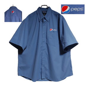 ARAMARK 半袖ワークシャツ size XL オーバーサイズ ブルー ゆうパケットポスト可 胸 ロゴ 刺繍 pepsi 背中 古着 洗濯 プレス済 f40