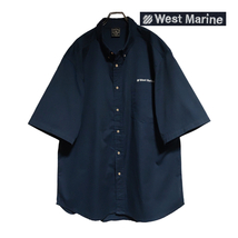 CAMP DAVID 半袖ワークシャツ size 2XL オーバーサイズ ネイビー ゆうパケットポスト可 胸 ロゴ 刺繍 West Marine 古着 洗濯 プレス済 f92_画像1