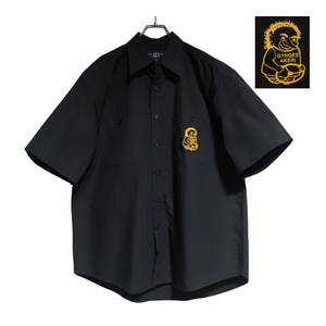 THE BEST 半袖ワークシャツ size M ブラック ゆうパケットポスト可 胸 プリント GYNGES AKERI 古着 洗濯 プレス済 f95