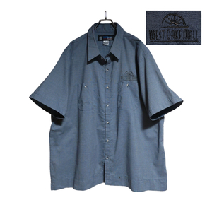 UniWeave 半袖ワークシャツ size 3XL オーバーサイズ ブルー グレー ゆうパケットポスト可 胸 ロゴ 刺繍 OAKS MALL 古着 洗濯 プレス済 g00