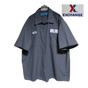 CiNTAS 半袖ワークシャツ size 3XL オーバーサイズ グレー ゆうパケットポスト可 胸 ワッペン EXCHANGE 古着 洗濯 プレス済 g28