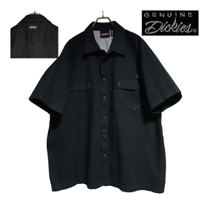 Dickies 半袖ワークシャツ 3XL オーバーサイズ ブラック 綿100％ ピスネーム 背中 ゆうパケットポスト可 胸 刺繍 古着 洗濯 プレス済 g32