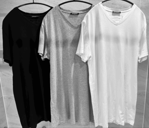 美品バルマンオムダメージ加工VネックTシャツ3枚セットLサイズデストロイ加工BALMAIN HOMMEカットソー白黒グレーブラックホワイト