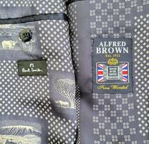 英国製アルフレッド×ポールスミス ALFRED BROWN×PS PaulSmith テーラードジャケット 夏ウール 微伸縮 チェック 刻印ボタン 裏地総柄 紺 L_画像8