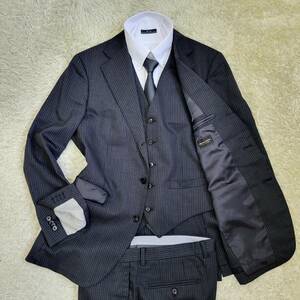  suit Company [3 piece ]SUIT COMPANY suit setup tailored jacket summer wool flexible stripe dark gray book@ cut feather LL rank 
