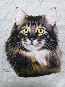 断捨離!レアT多数出品中!90sビンテージ『メインクーン 猫 アート プリント Tシャツ シングルステッチ』ネコ ねこ アニマル