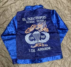HOUSTONヒューストン　紺スカジャン龍11TH AIRBORNE　SENDAI　JAPAN刺繍デッドストックビンテージジャンパーパラ徽章