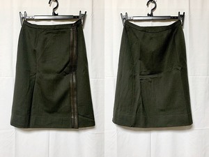 USED * Hermes * lady's flap skirt mi leak height wool 100% khaki 42