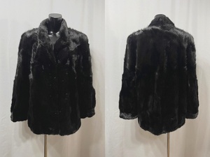 ◆USED◆ ミンク ◆ レディース コート ショート丈 トライアングルカラー 毛皮 ブラック サイズ 15