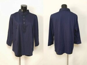 USED * Burberry * lady's shirt cotton material frill thin long sleeve navy 5