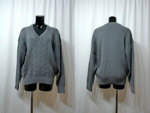 *USED* Yves Saint-Laurent * men's sweater knitted V neck design wool 100% gray size M