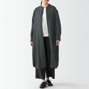 無印良品 フレンチリネン洗いざらしスタンドカラーワンピース ダークグレー M〜L MUJI