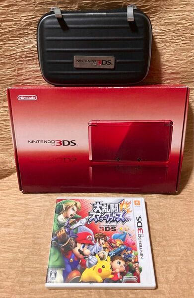 Nintendo 3DS本体/フレアレッド/一式完備【3DS用ハードポーチ】【3DSソフト/大乱闘スマッシュブラザーズ】値引き不可