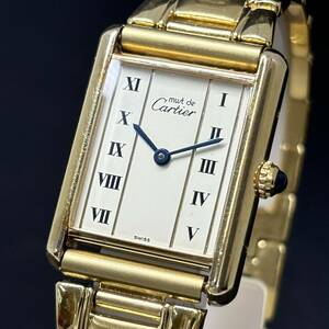 24D075 прекрасный товар Cartier Cartier Must Tank 925verumeiyu рабочий товар женские наручные часы Gold неоригинальный ремень 1 иен ~