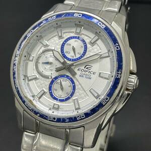 24D063 Casio CASIO EDIFICE Edifice EF-334 quarts 100M blue × white face stainless steel SS men's wristwatch 1 jpy ~