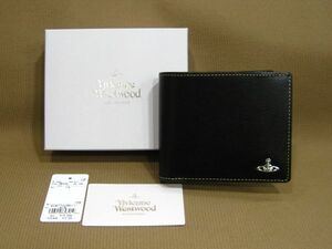 M1-834■美品 未使用品 Vivienne Westwood ヴィヴィアンウエストウッド 牛革二つ折り 財布 ブラック インサイドカラー VWK504E