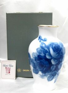 M1-838◆中古 大倉陶園 花瓶 フラワーベース ブルーローズ 高さ 約28cm