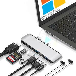 Microsoft Surface Laptop用　7in1ドッキングステーション　USBハブ　 Laptop 5/4/3/Go 3/Go 2/Go対応 HDMI SD/TF/3.5mmオーディオ
