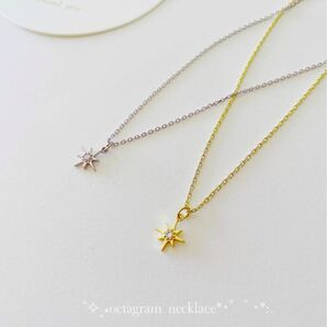 【No.20】 八芒星 オクタグラム プチネックレス　キュービックジルコニア　華奢 ハンドメイド