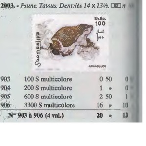 （ソマリア）2003年アルマジロ完セット、YVert & Tellier評価36.5ユーロ（海外より発送、説明欄参照）の画像2