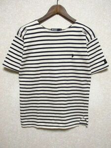 ★美品★90's Ralph Lauren ラルフローレン 半袖 ボーダー バスクシャツ★生成り×ネイビー Tシャツ ポニー刺繍 マリン ビンテージ OLD