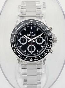 【即決特価】RELAX リラックス 王冠ロゴ D8 腕時計 クロノ 爆発的な人気のあるモデルの一つ御時計 黒文字盤 所ジョージ