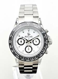 【本日特価】RELAX リラックス 王冠ロゴ D7-S カスタム腕時計 クロノ 爆発的な人気のあるモデルの一つ御時計 白文字盤 所ジョージ