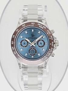 [ super-discount 1 jpy ]RELAX relax .. Logo D21 wristwatch Chrono sport highest peak .. goods overflow model ice blue dial record Setagaya base 