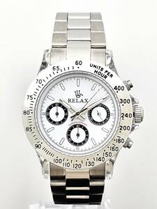 【激安1円】RELAX リラックス 王冠ロゴ D1-S カスタム腕時計 クロノ 希少性・人気が高く今後においても素晴らしいお時計 白文字盤