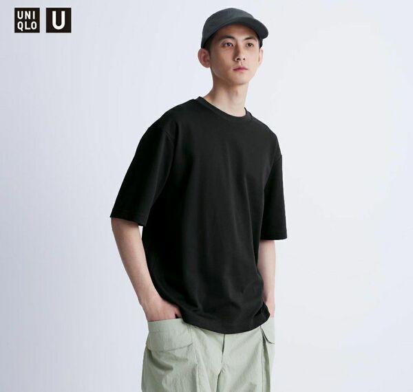 エアリズムコットンオーバーサイズTシャツ（5分袖）UNIQLO Tシャツ 半袖Tシャツ ブラック