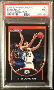 【 199枚限定 PSA 9 Mint 】Tim Duncan 2007-08 Bowman Chrome Black Refractor /199 Spurs HOF NBA