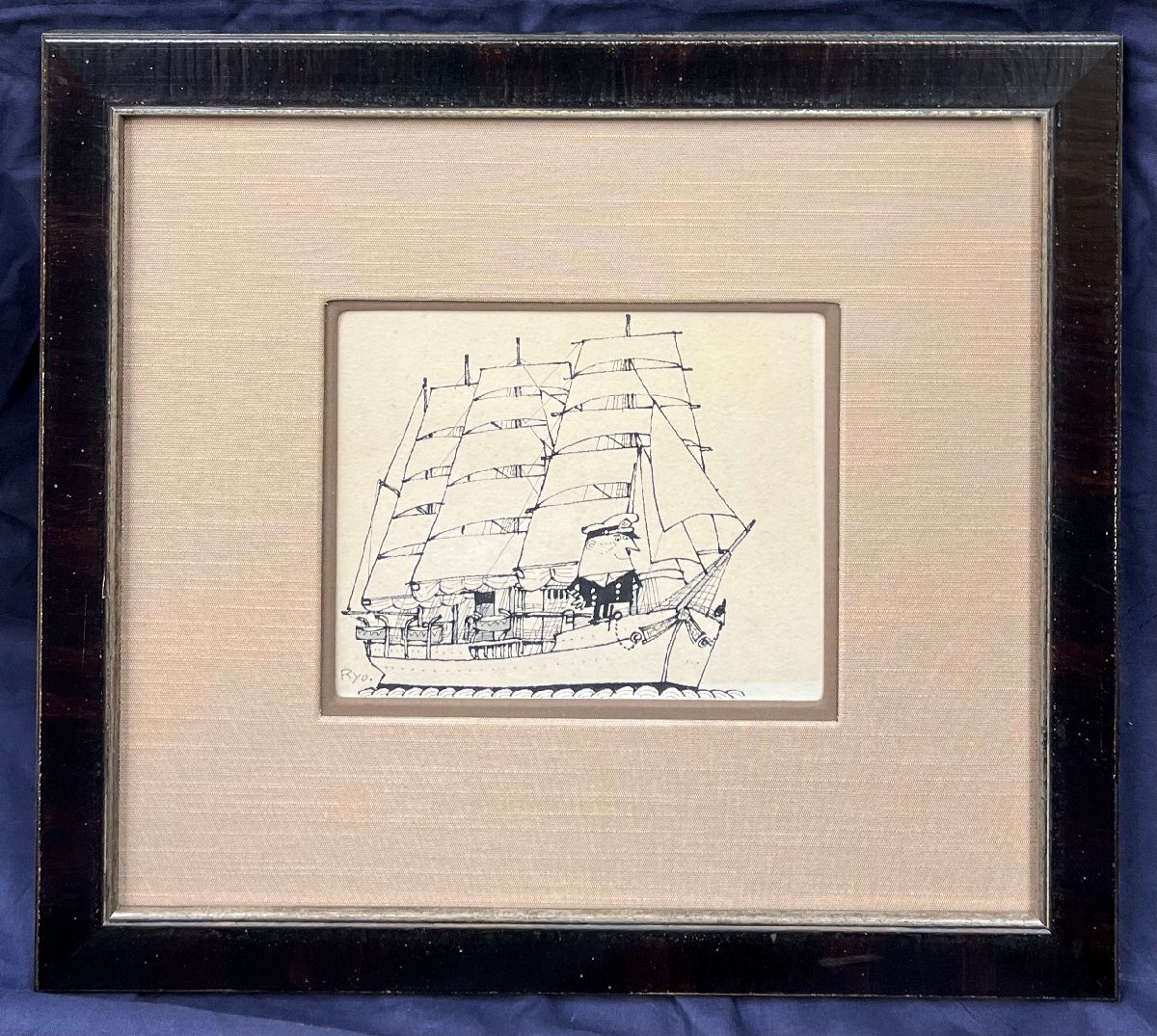 Ryohei Yanagihara Nippon Maru pen drawing, size 0-1, 1976, framed, guaranteed to be authentic [Very valuable hand-drawn work, known for his Torys advertising designs and ship drawings, spent his time in Yokohama], Artwork, Painting, Portraits