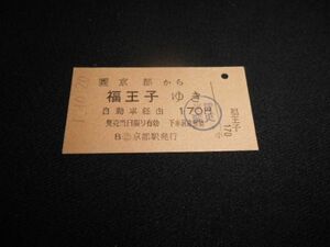 JR西日本　A型硬券　京都から福王子　自動車経由　170円　運賃変更印　送料84円