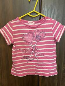 [ used ] Mezzo Piano *mezzo piano * T-shirt * pink stripe * Heart pattern *90 centimeter * girl 