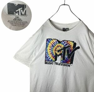 激レア古着！MTVタイダイビッグプリントTシャツホワイト2XLゆったりサイズ